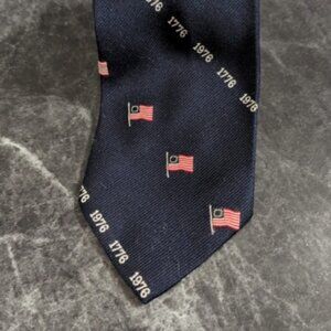 Vintage 70's Bicentennial American Flag 1976 1776 Navy Blue Men's Wide Neck Tie